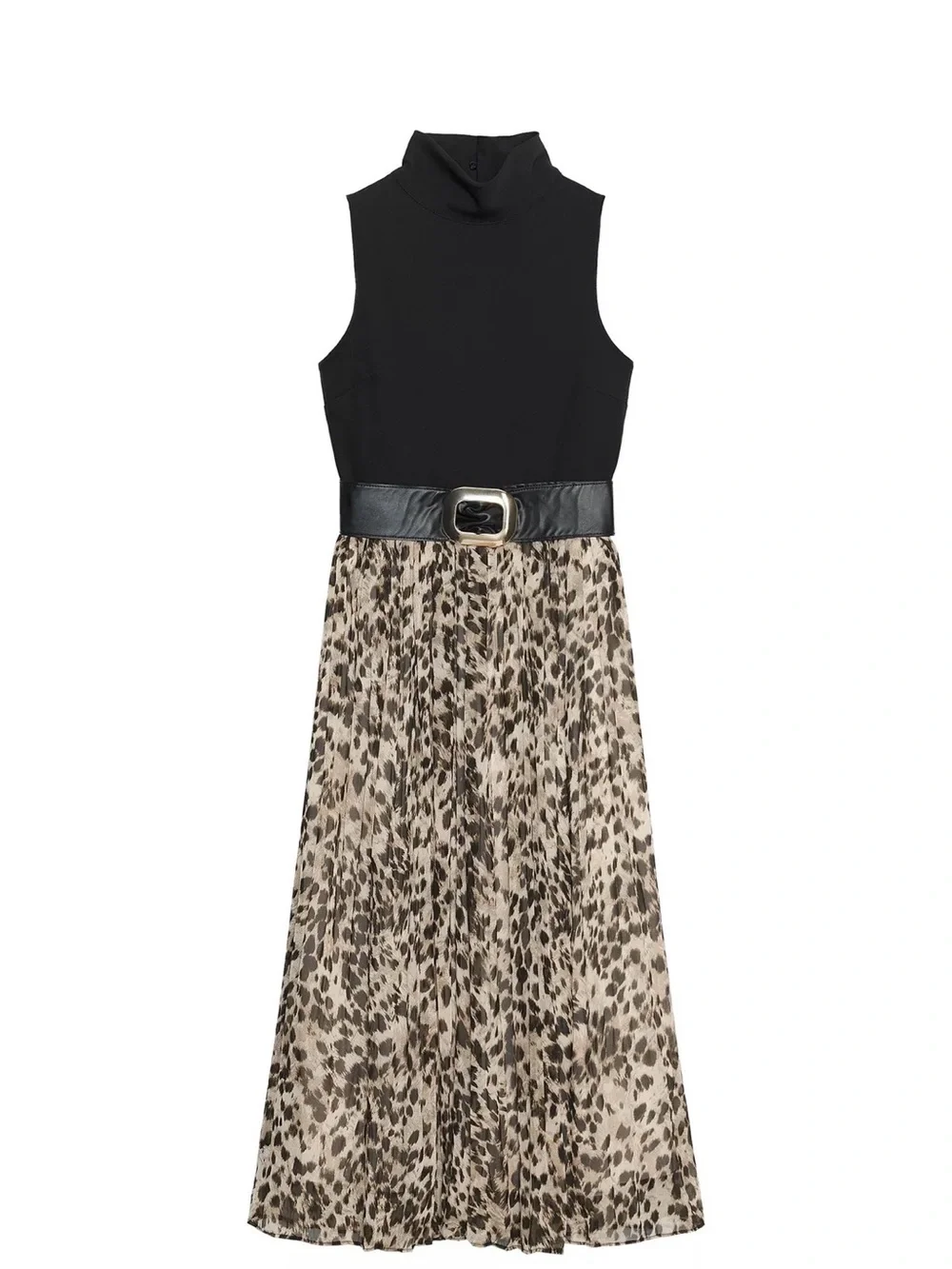 Zara Black & Leopard Midi Dress with Belt - Picture 1 of 1